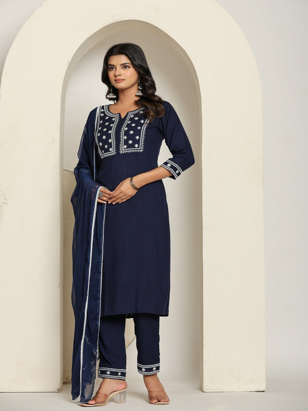 Blue Royan Straight Kurta with Embroidered  V- Nack and Pant with Dupatta 8th
