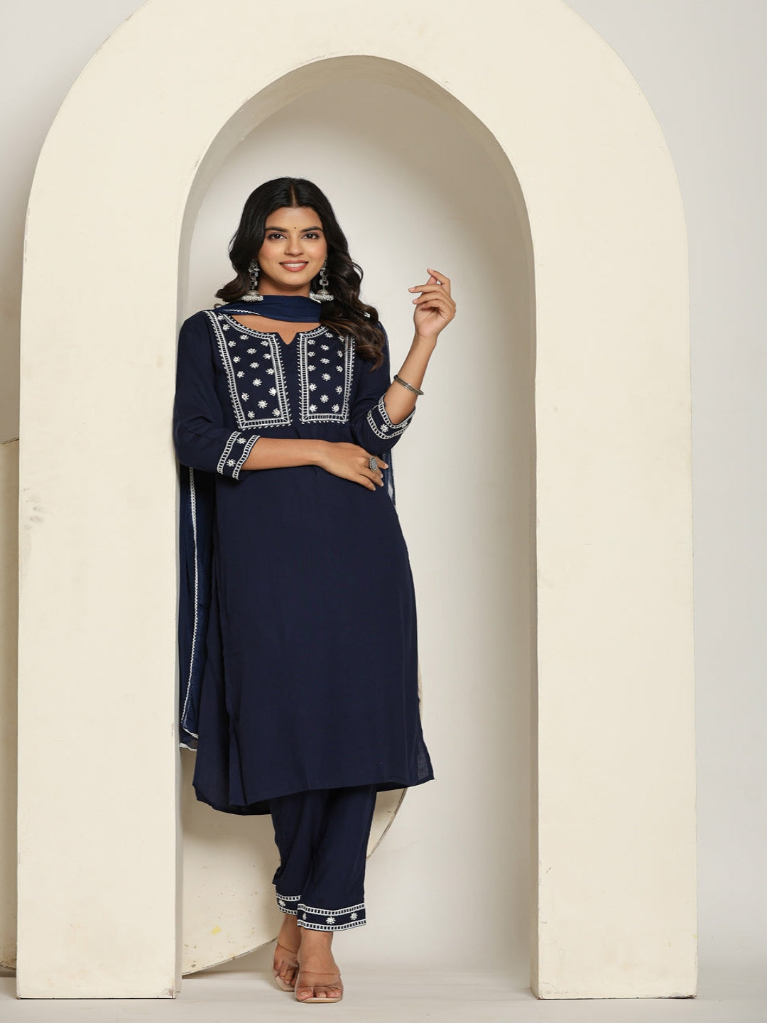 Blue Royan Straight Kurta with Embroidered  V- Nack and Pant with Dupatta 9th