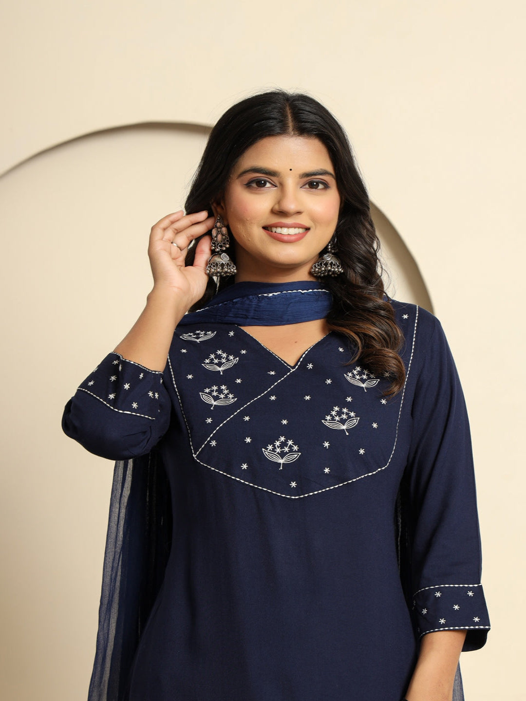 Blue Royan Straight Kurta with Embroidered V- Nack and Pant with Dupatta 9th