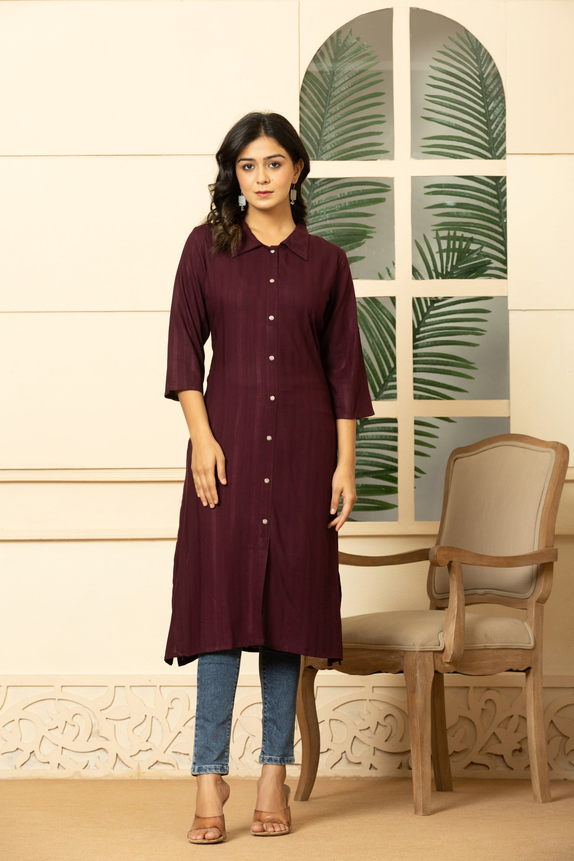 Pink Rayon Plain Straight Kurta For Women