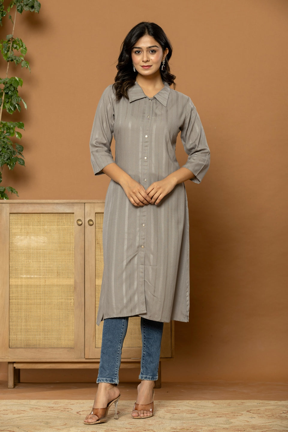 Pink Rayon Plain Straight Kurta For Women