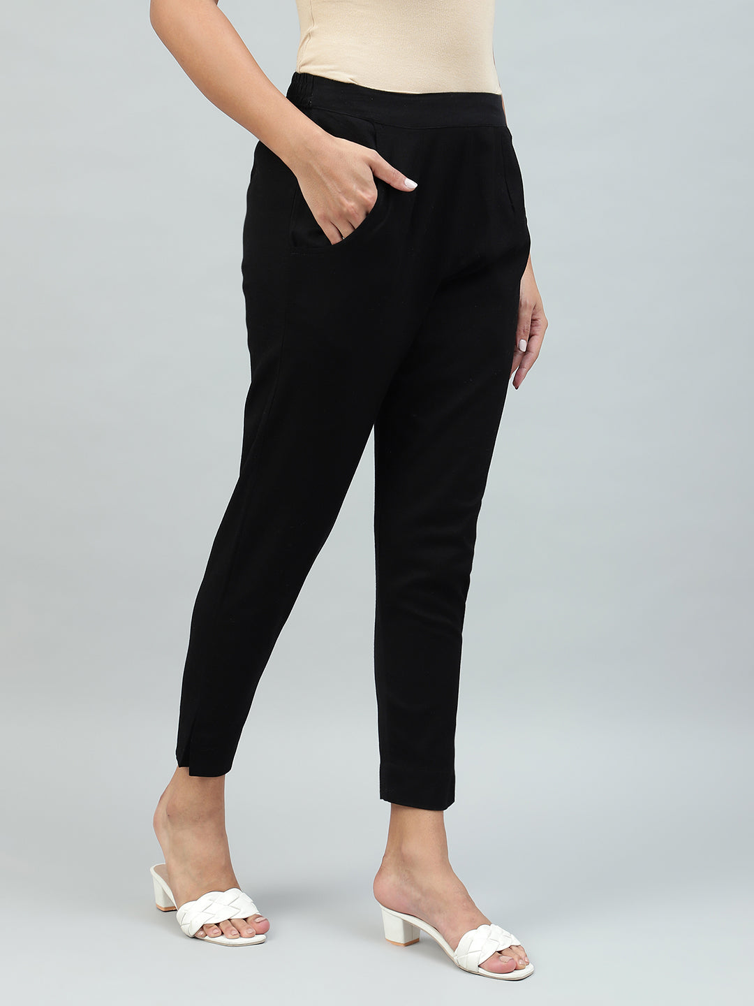 Flamboyant Black Cassual Cotton Solid Women Pant. 4th
