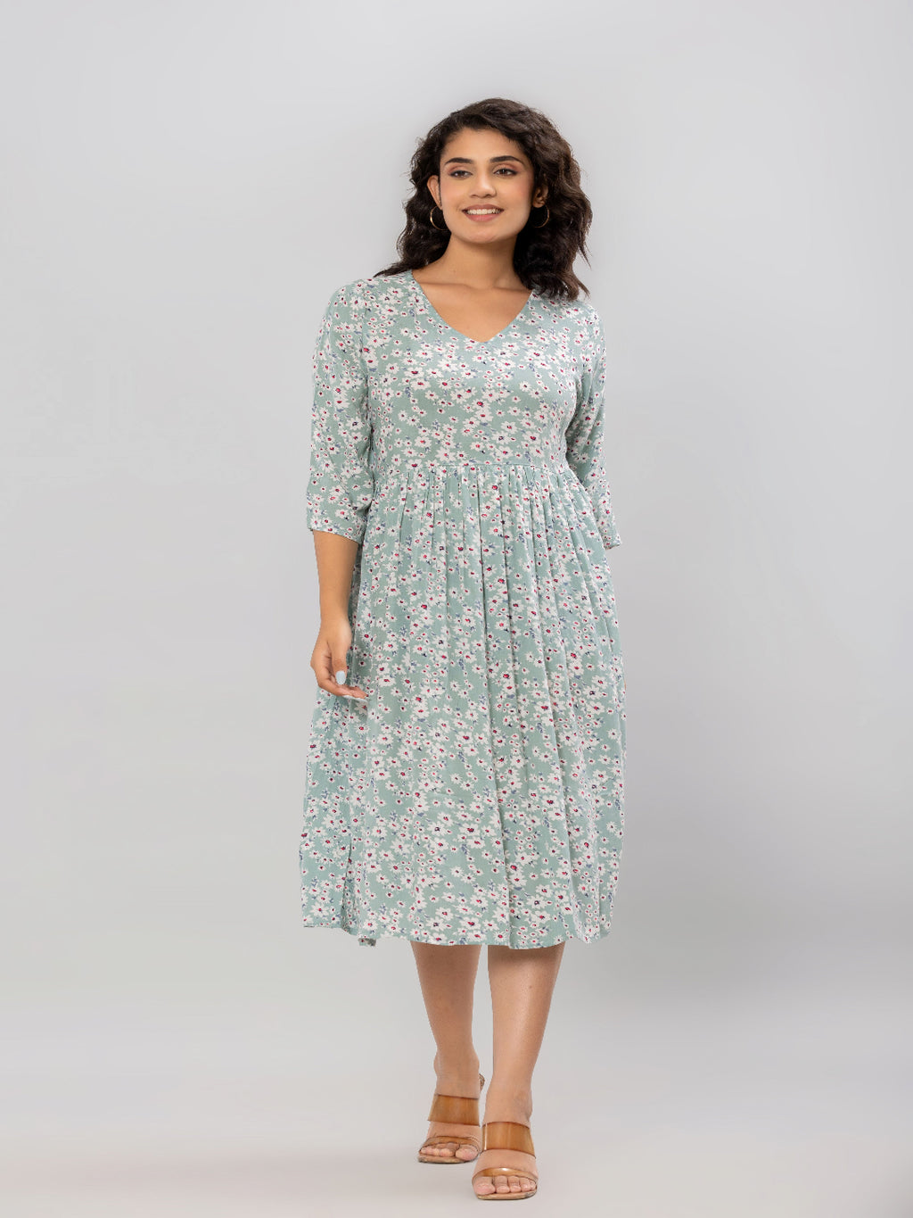 Flamboyant Green Printed Rayon Dress For Women 1st
