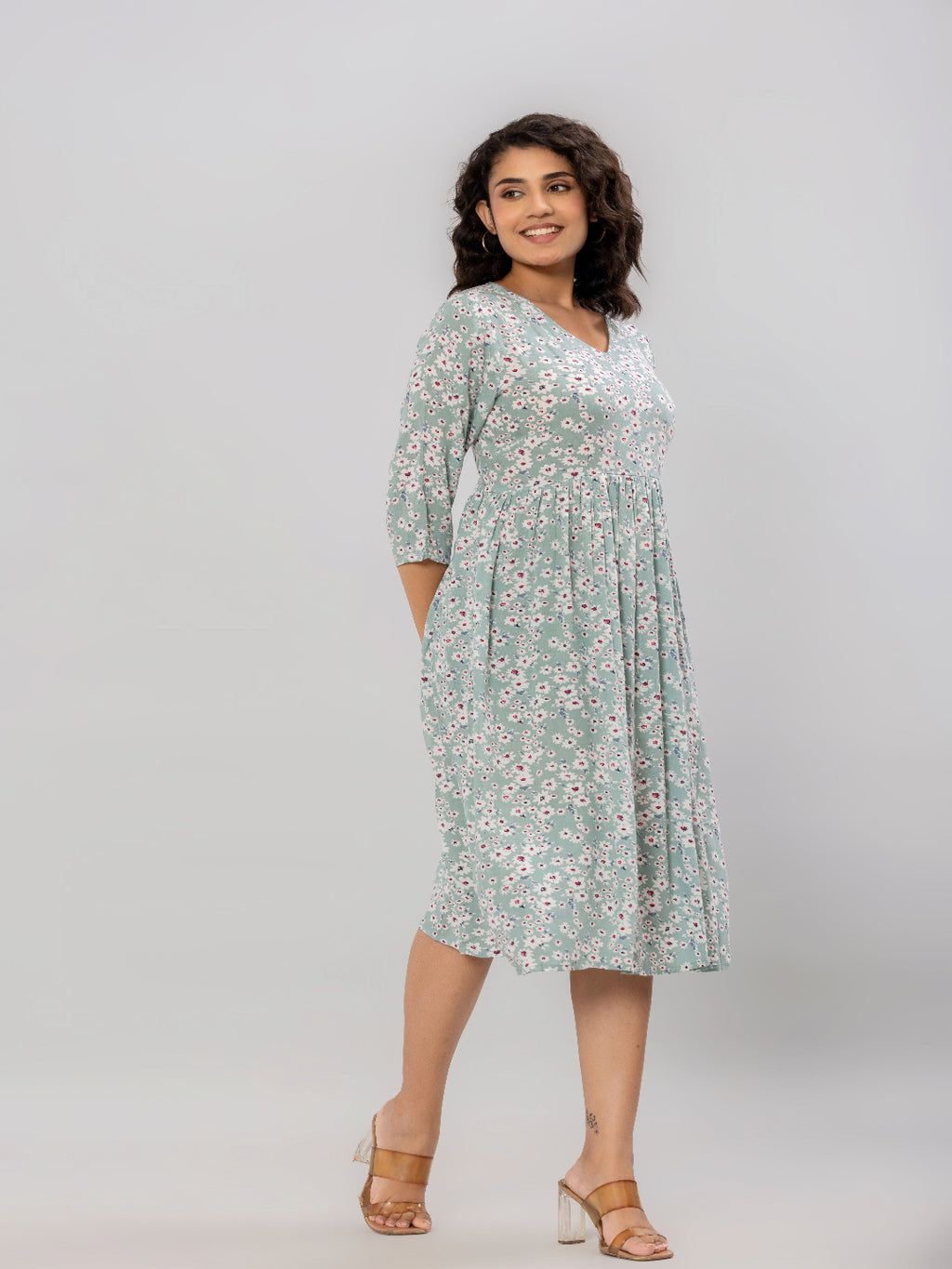 Flamboyant Green Printed Rayon Dress For Women 4th
