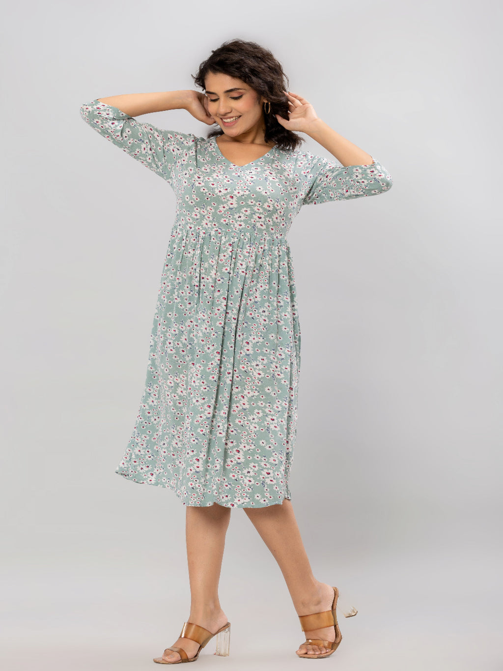 Flamboyant Green Printed Rayon Dress For Women 5th
