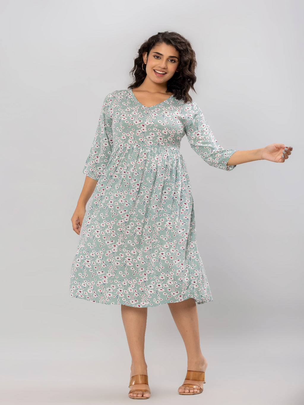 Flamboyant Green Printed Rayon Dress For Women 6th

