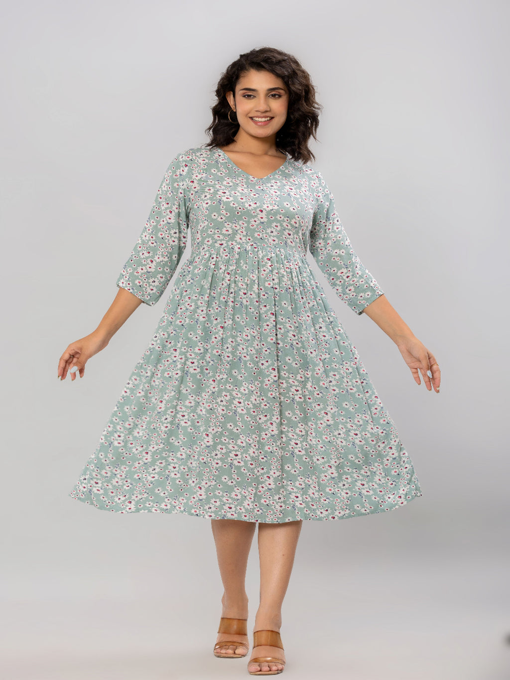 Flamboyant Green Printed Rayon Dress For Women 8th
