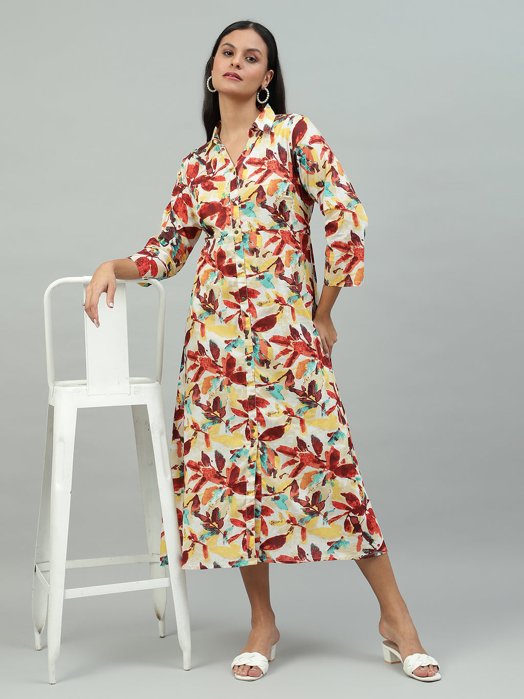 Flamboyant Peach Floral Print Cotton Dress for Women 2nd
