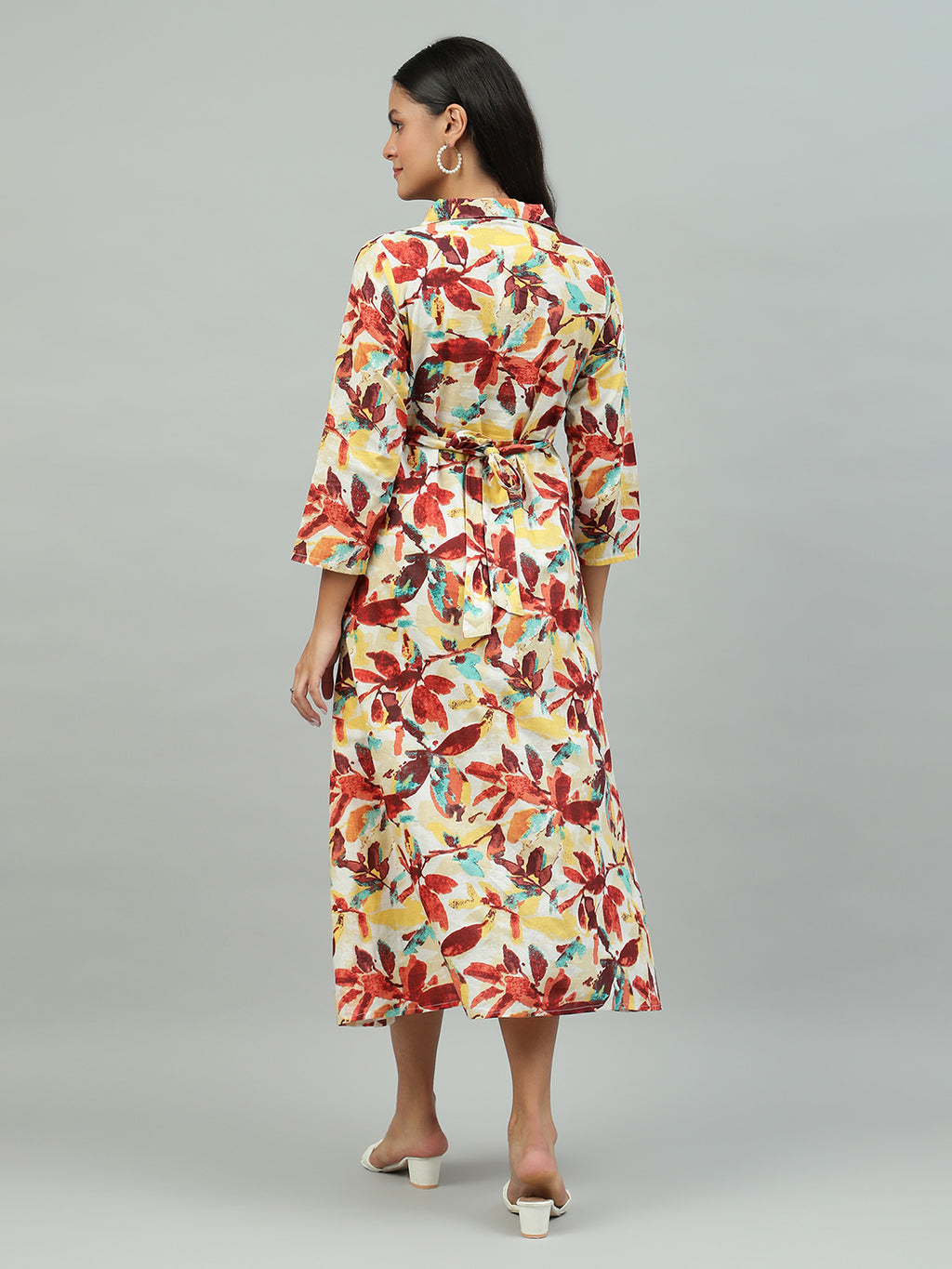 Flamboyant Peach Floral Print Cotton Dress for Women 3rd