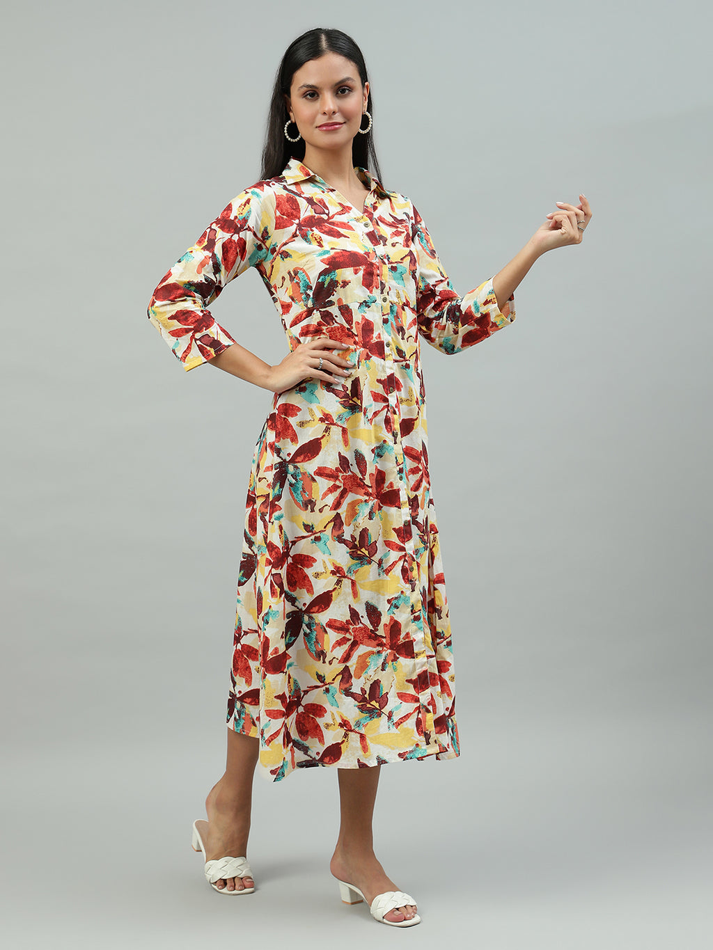 Flamboyant Peach Floral Print Cotton Dress for Women 4th
