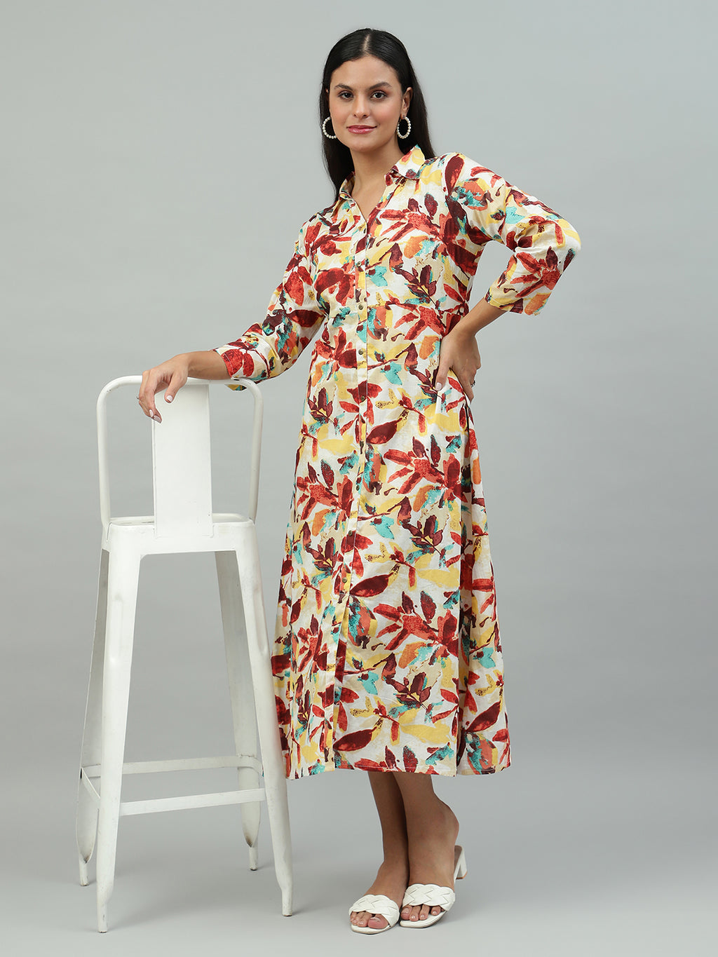 Flamboyant Peach Floral Print Cotton Dress for Women 5th
