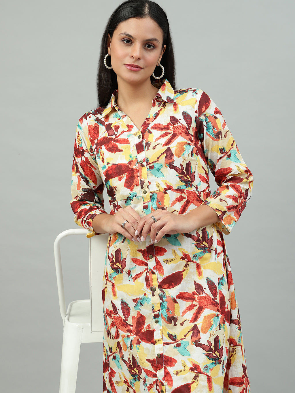 Flamboyant Peach Floral Print Cotton Dress for Women 6th
