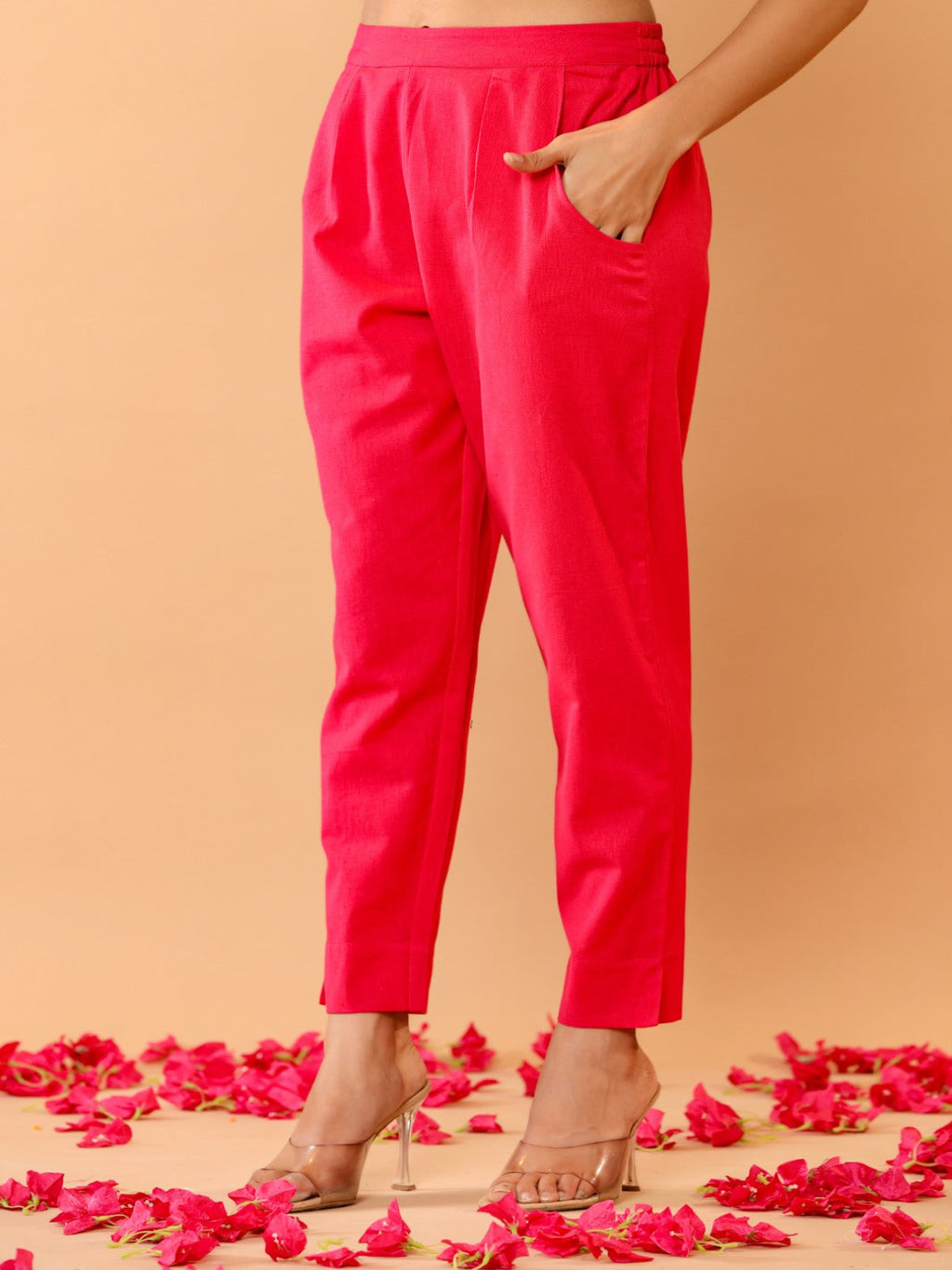 Flamboyant Pink Cassual Cotton Solid Women Pant. 1st
