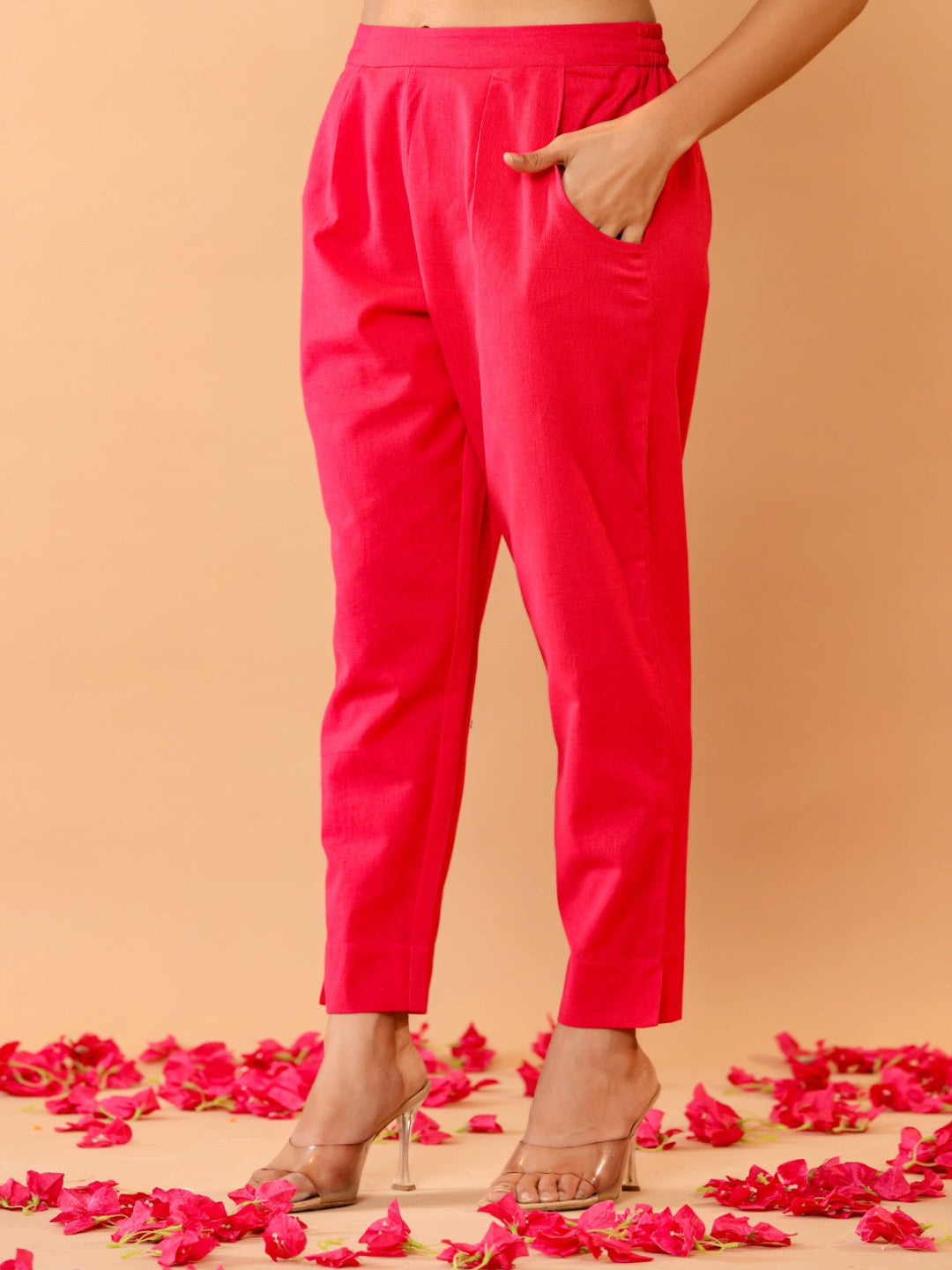 Flamboyant Pink Cassual Cotton Solid Women Pant. 1st
