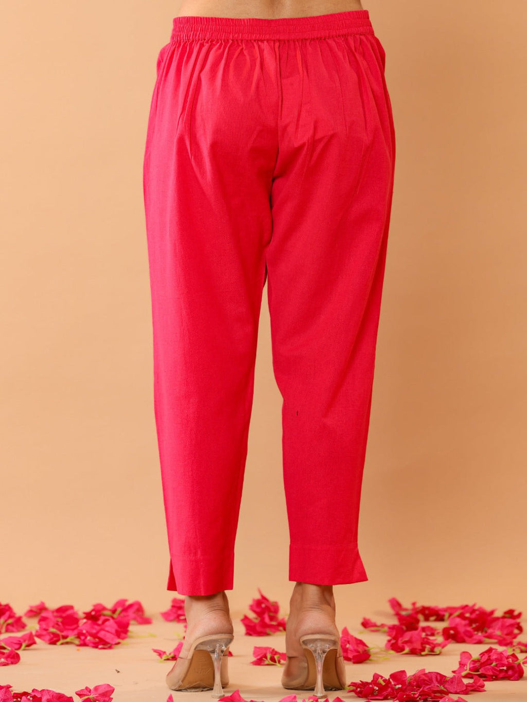 Flamboyant Pink Cassual Cotton Solid Women Pant. 3rd
