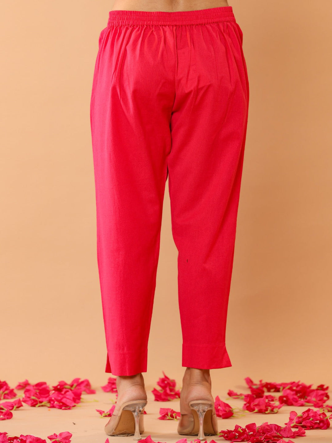 Flamboyant Pink Cassual Cotton Solid Women Pant. 3rd
