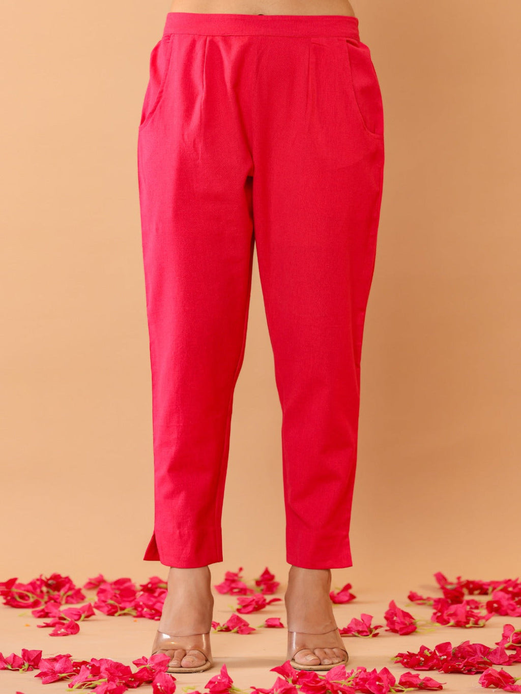 Flamboyant Pink Cassual Cotton Solid Women Pant. 5th
