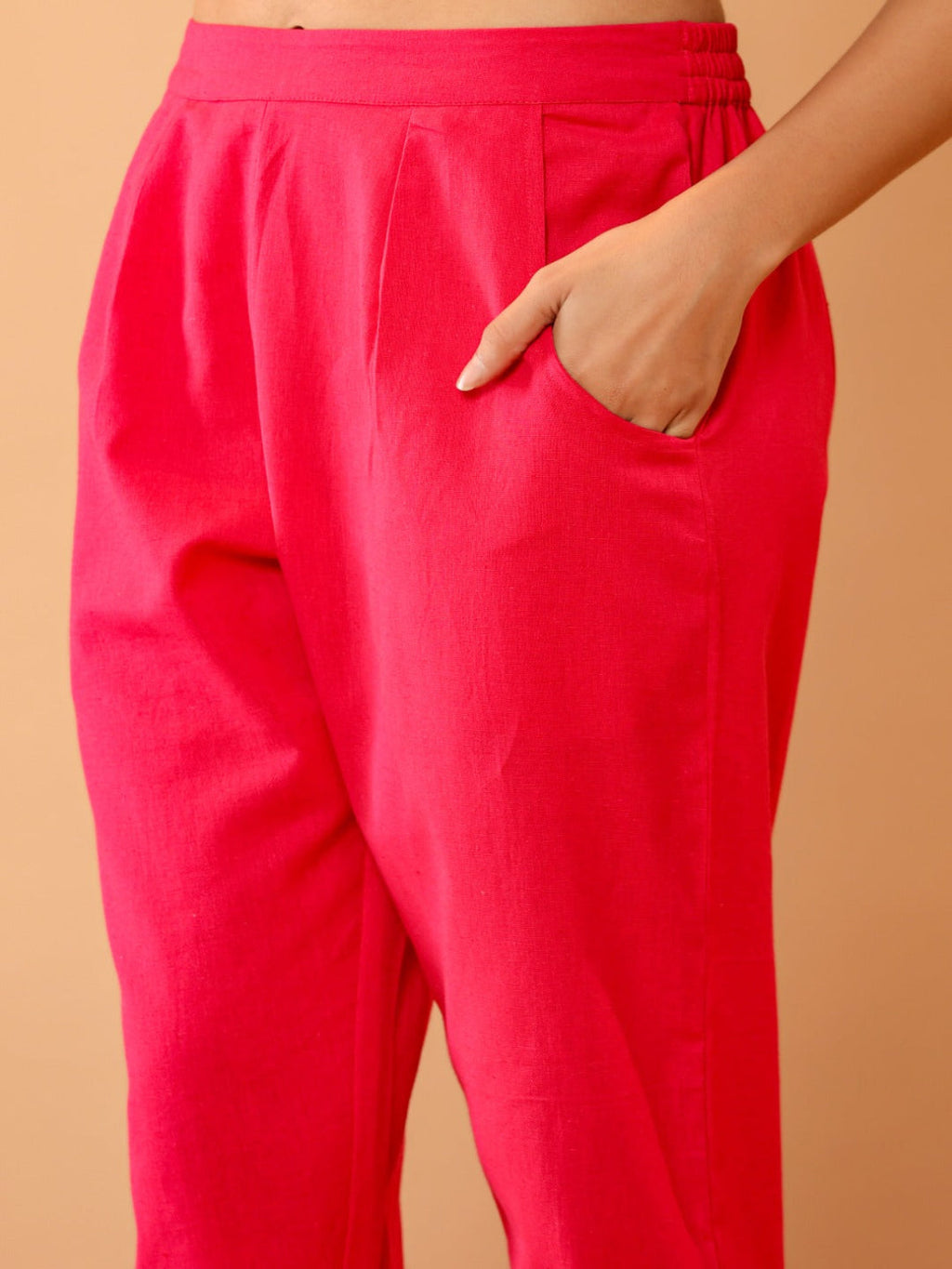 Flamboyant Pink Cassual Cotton Solid Women Pant. 7th
