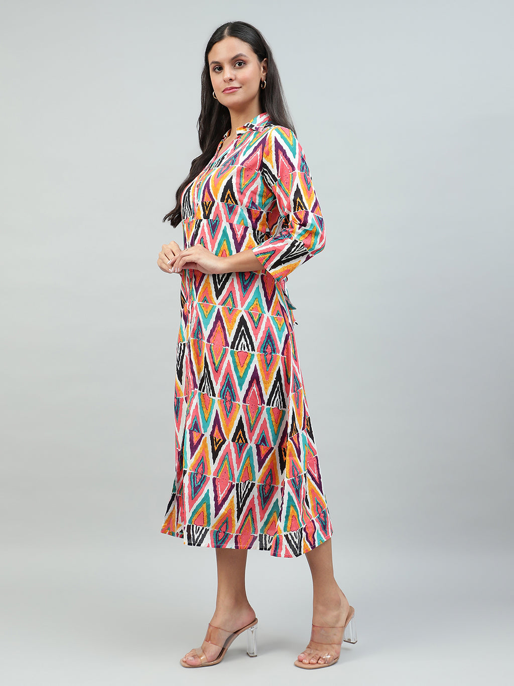 Flamboyant Pink Floral Print Cotton Dress for Women 2nd

