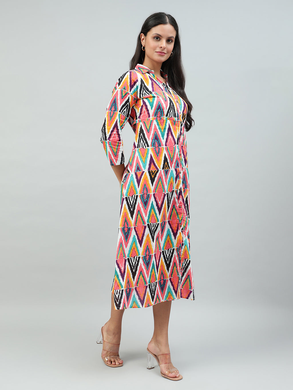 Flamboyant Pink Floral Print Cotton Dress for Women 4th
