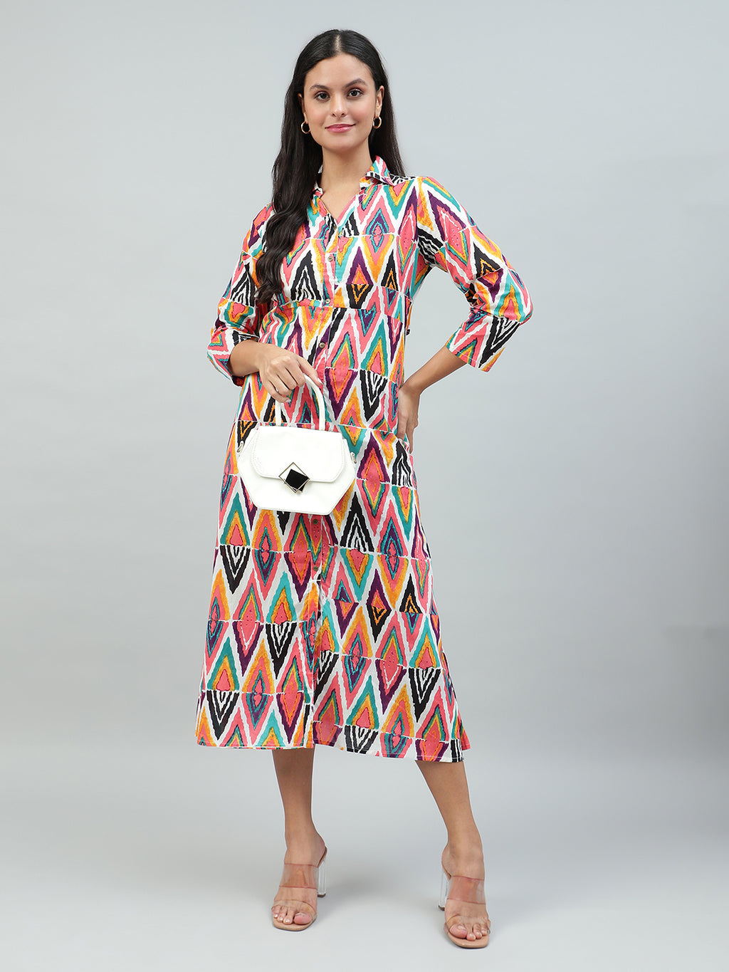 Flamboyant Pink Floral Print Cotton Dress for Women 5th
