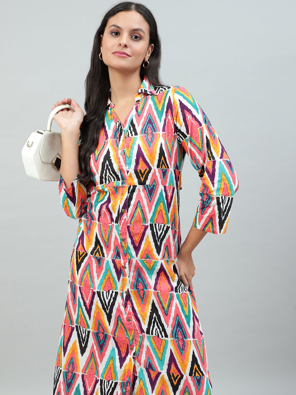 Flamboyant Pink Floral Print Cotton Dress for Women 6th
