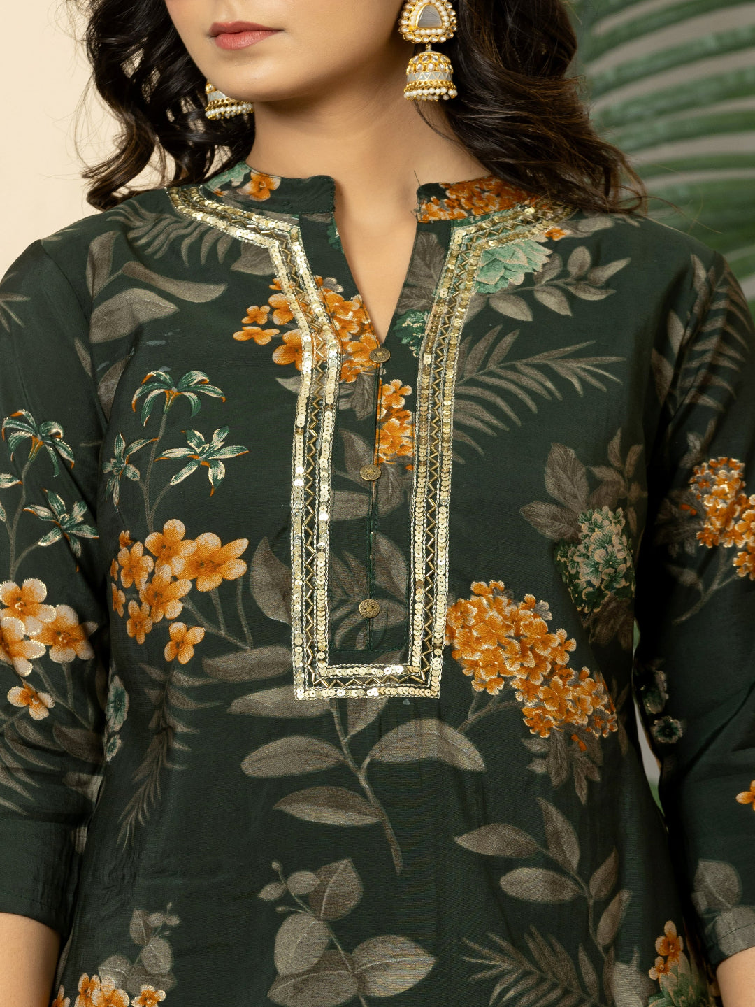 Green Modal chanderi Straight Kurta with Embroidered Collar and Pant with Dupatta 3rd