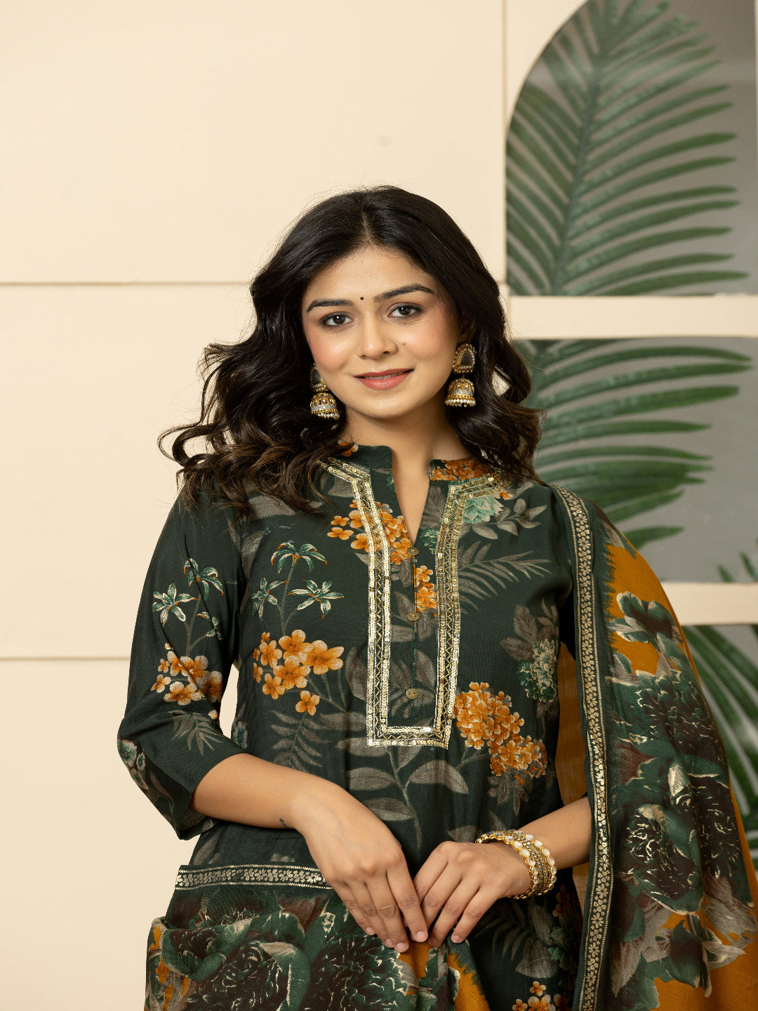 Green Modal chanderi Straight Kurta with Embroidered Collar and Pant with Dupatta 6th