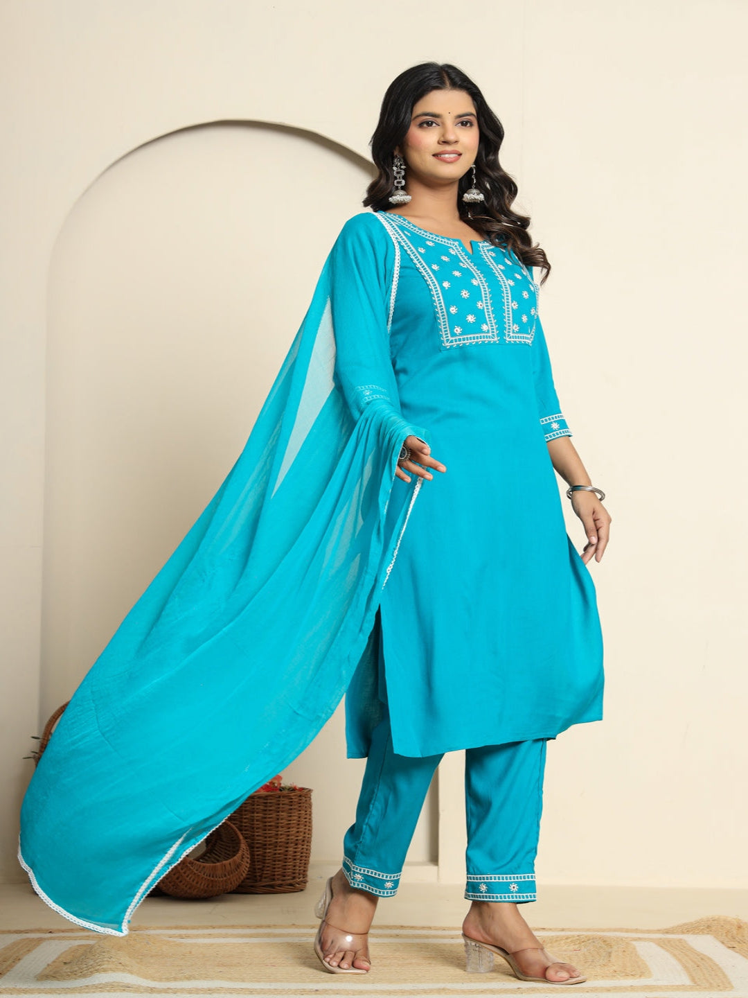 Light blue Royan Straight Kurta with Embroidered V- Nack and Pant with Dupatta 2nd