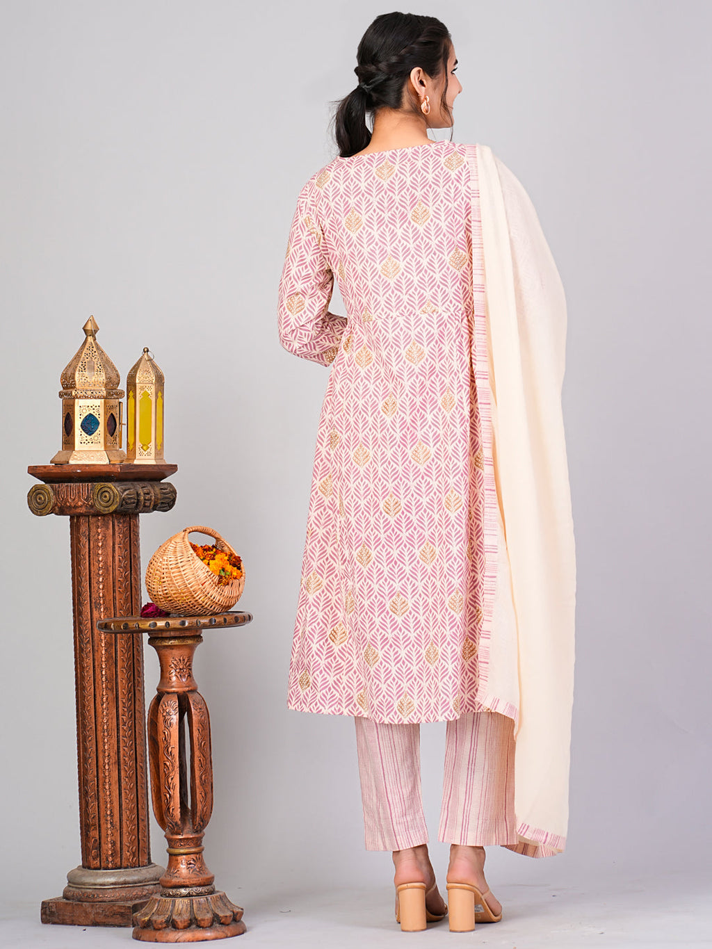  Flamboyant Pink Ethnic Motifs Floral Print Kurta with Trousers & Dupatta By Flamboyant 3 pcs set kurta kurta set Pant Women kurta set
