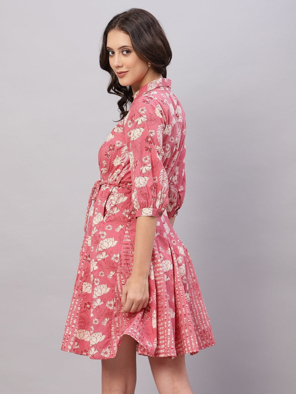 FLAMBOYANTTREND Pink & White Floral Printed Cotton Fit and Flare Ethnic Dresses By Flamboyant dress women dress
