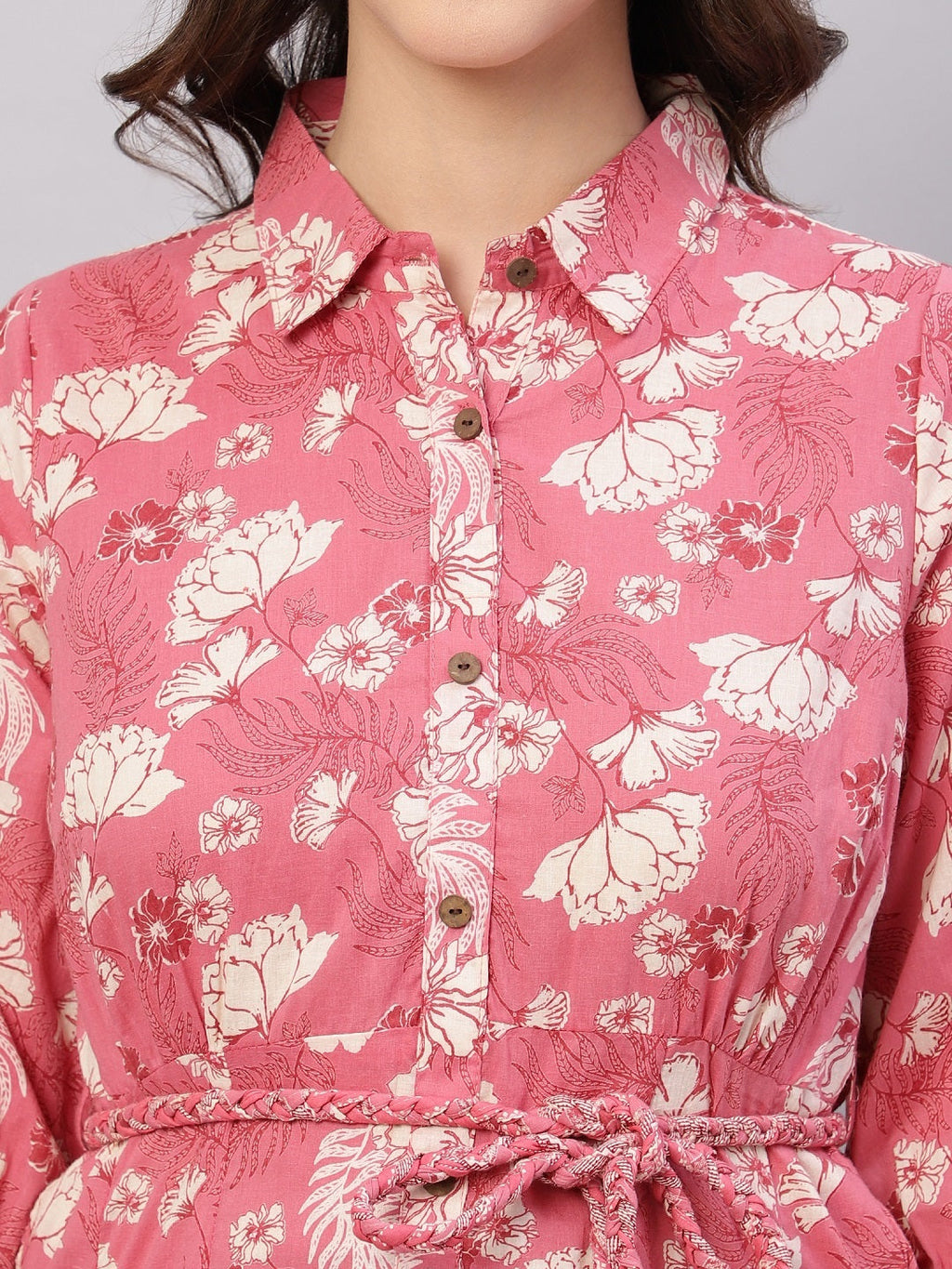 FLAMBOYANTTREND Pink & White Floral Printed Cotton Fit and Flare Ethnic Dresses By Flamboyant dress women dress