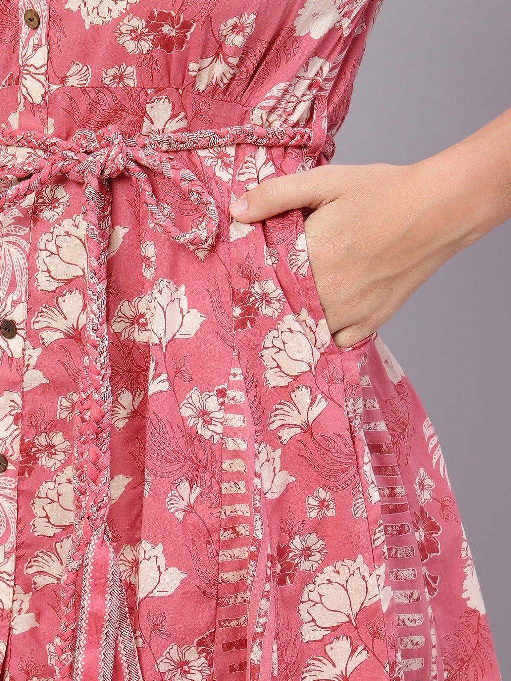 FLAMBOYANTTREND Pink & White Floral Printed Cotton Fit and Flare Ethnic Dresses By Flamboyant dress women dress