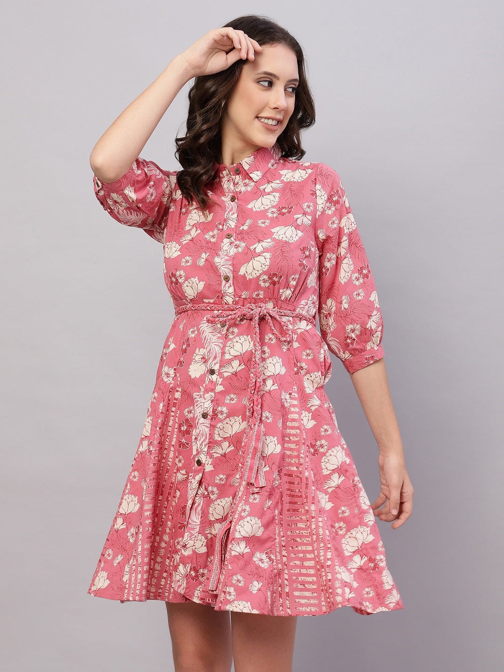 FLAMBOYANTTREND Pink & White Floral Printed Cotton Fit and Flare Ethnic Dresses By Flamboyant dress women dress