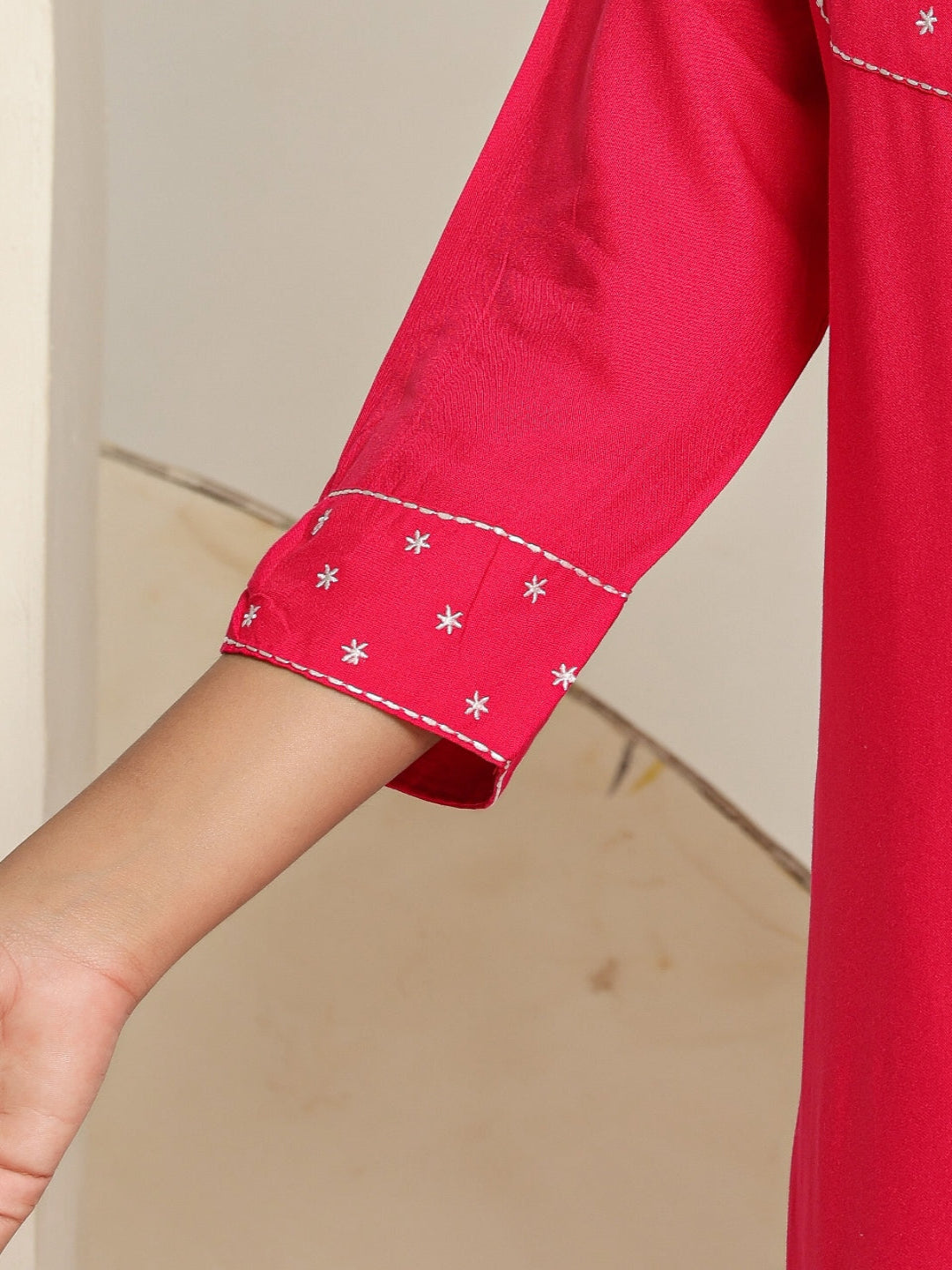 Pink Rayon Straight Kurta with Embroidered V- Nack and Pant with Dupatta 10th
