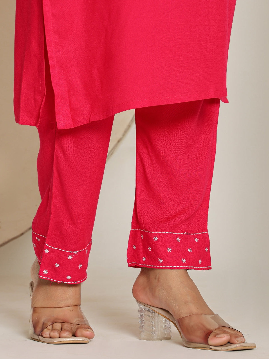 Pink Rayon Straight Kurta with Embroidered V- Nack and Pant with Dupatta 11th