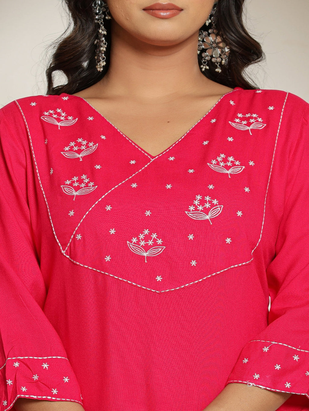 Pink Rayon Straight Kurta with Embroidered V- Nack and Pant with Dupatta 3rd
