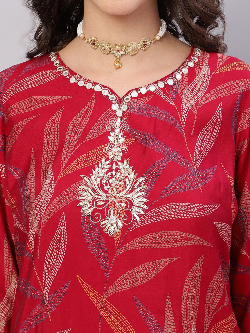 FLAMBOYANTTREND Red Ethnic Motifs Floral Print Kurta with Trousers & Dupatta By Flamboyant 3 pcs set kurta kurta set Pant Women kurta set