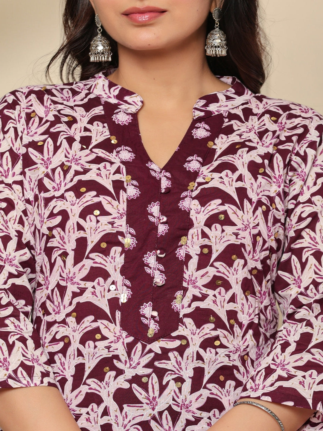 Flamboyant Wine Flowrel Women Printed Regular Pure Cotton Kurta With Trousers & Dupatta 3rd