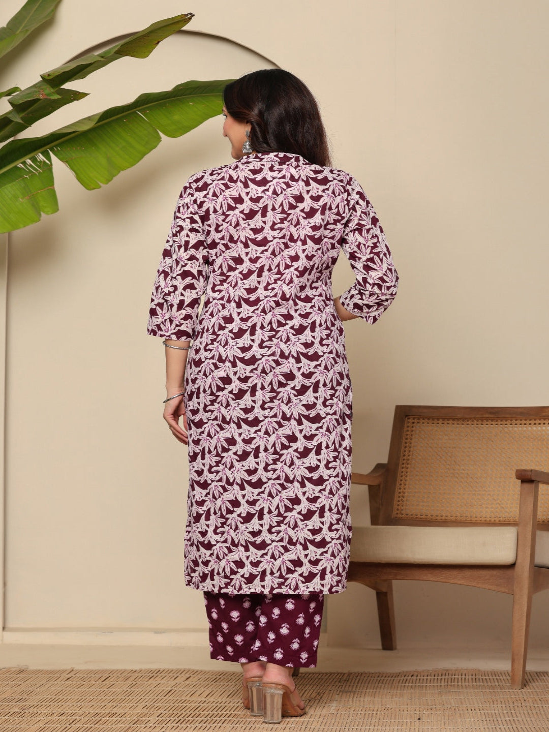 Flamboyant Wine Flowrel Women Printed Regular Pure Cotton Kurta With Trousers & Dupatta 4th