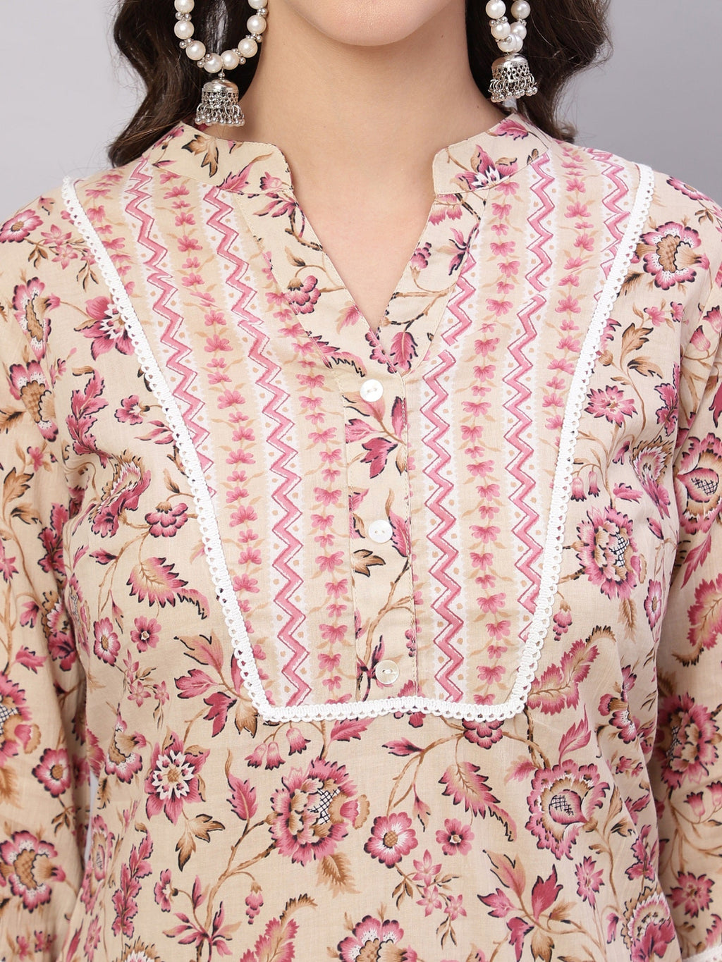 FLAMBOYANTTREND Women Beige Ethnic Motifs Floral Print Kurta with Trousers & Dupatta By Flamboyant 3 pcs set kurta kurta set Pant Women kurta set