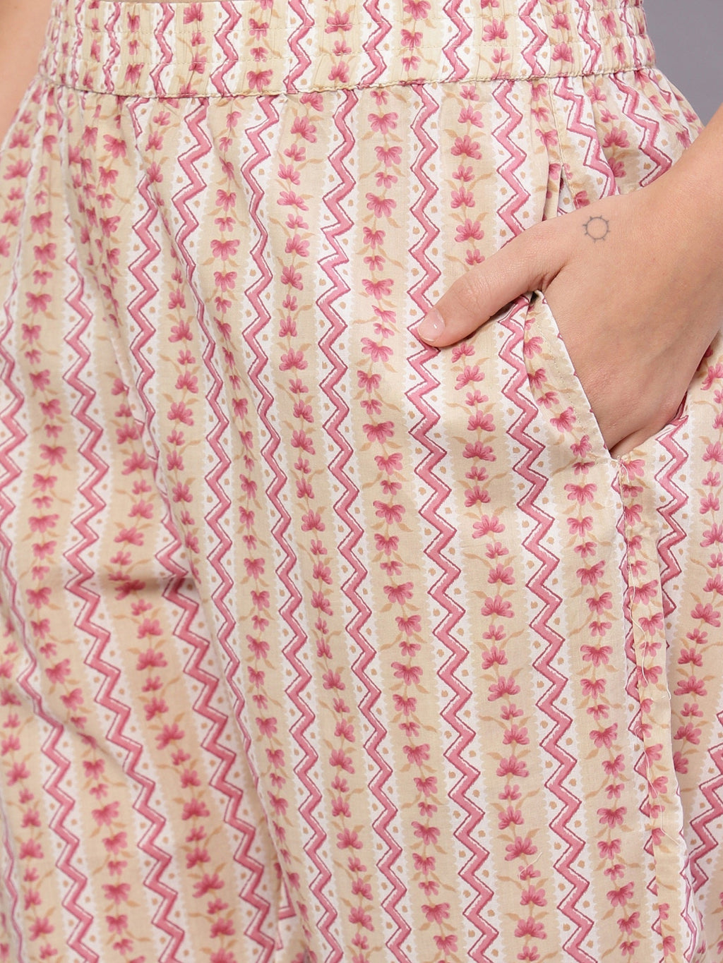 FLAMBOYANTTREND Women Beige Ethnic Motifs Floral Print Kurta with Trousers & Dupatta By Flamboyant 3 pcs set kurta kurta set Pant Women kurta set