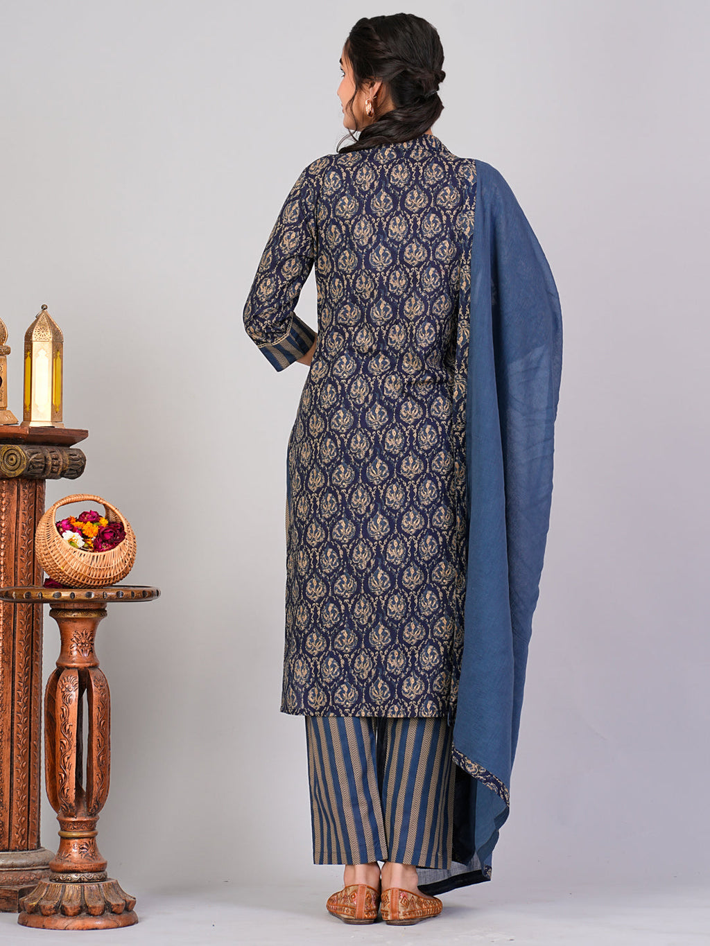  Flamboyant Women Blue Ethnic Motifs Floral Print Kurta with Trousers & Dupatta By Flamboyant 3 pcs set kurta set Pant Women kurta set