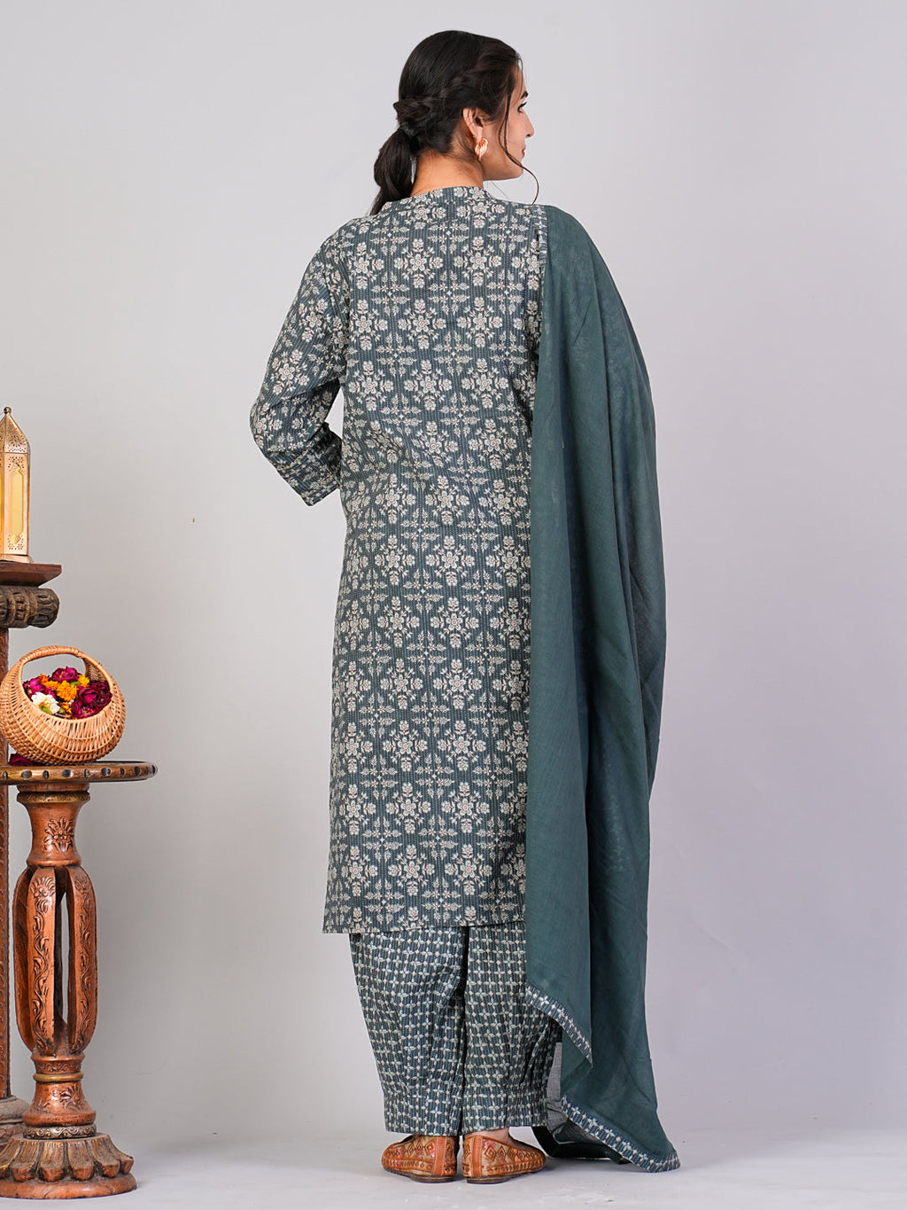  Flamboyant Women Green Ethnic Motifs Floral Print Kurta with Trousers & Dupatta By Flamboyant 3 pcs set kurta kurta set Pant Women kurta set