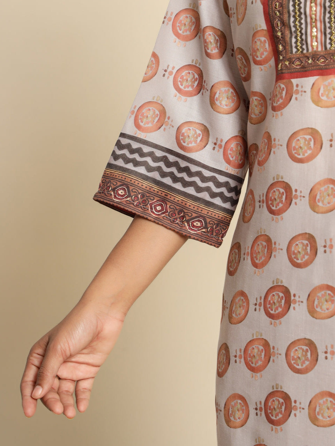 Women Printed Peach Regular Pure Cotton Kurta With Trousers & Dupatta
