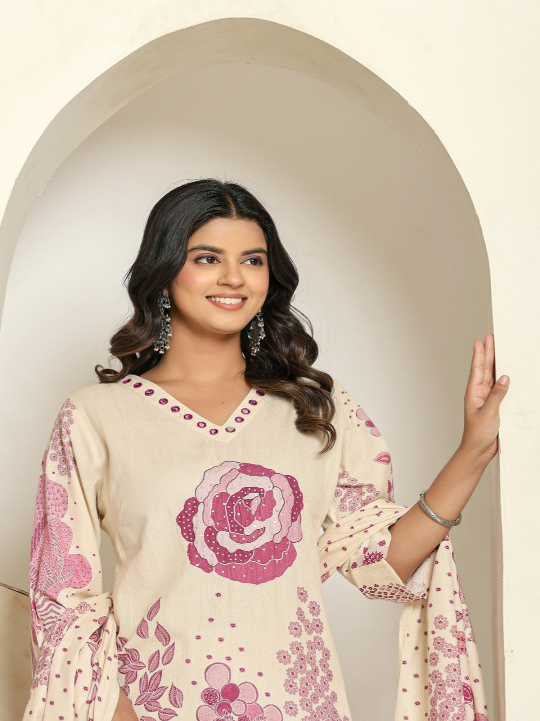 Women Printed Regular Pure Cotton Kurta With Trousers & Dupatta Solid Kurta