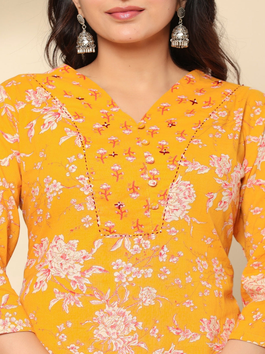 Flamboyant Yellow Floral Women Printed Regular Pure Cotton Kurta With Trousers & Dupatta 3rd