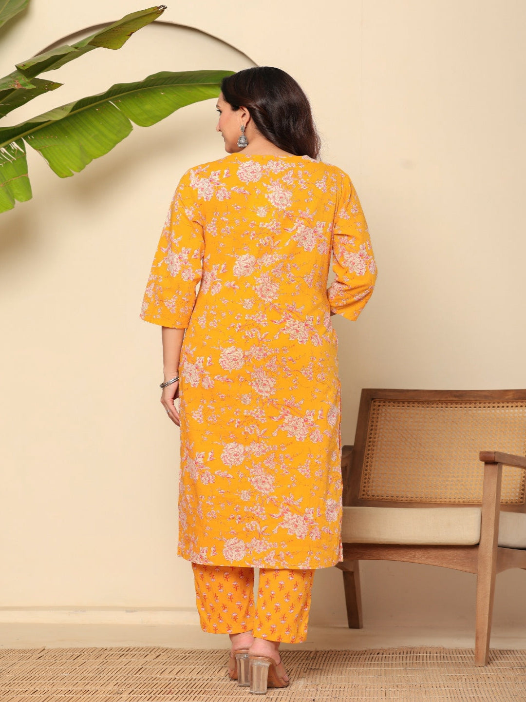 Flamboyant Yellow Floral Women Printed Regular Pure Cotton Kurta With Trousers & Dupatta 4th