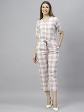 Load image into Gallery viewer, FLAMBOYANT Women Brown White Checked V-neck Basic Jumpsuit
