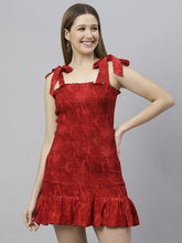 Load image into Gallery viewer, FLAMBOYANT Women Red Self Design Shoulder Straps A-Line Dress
